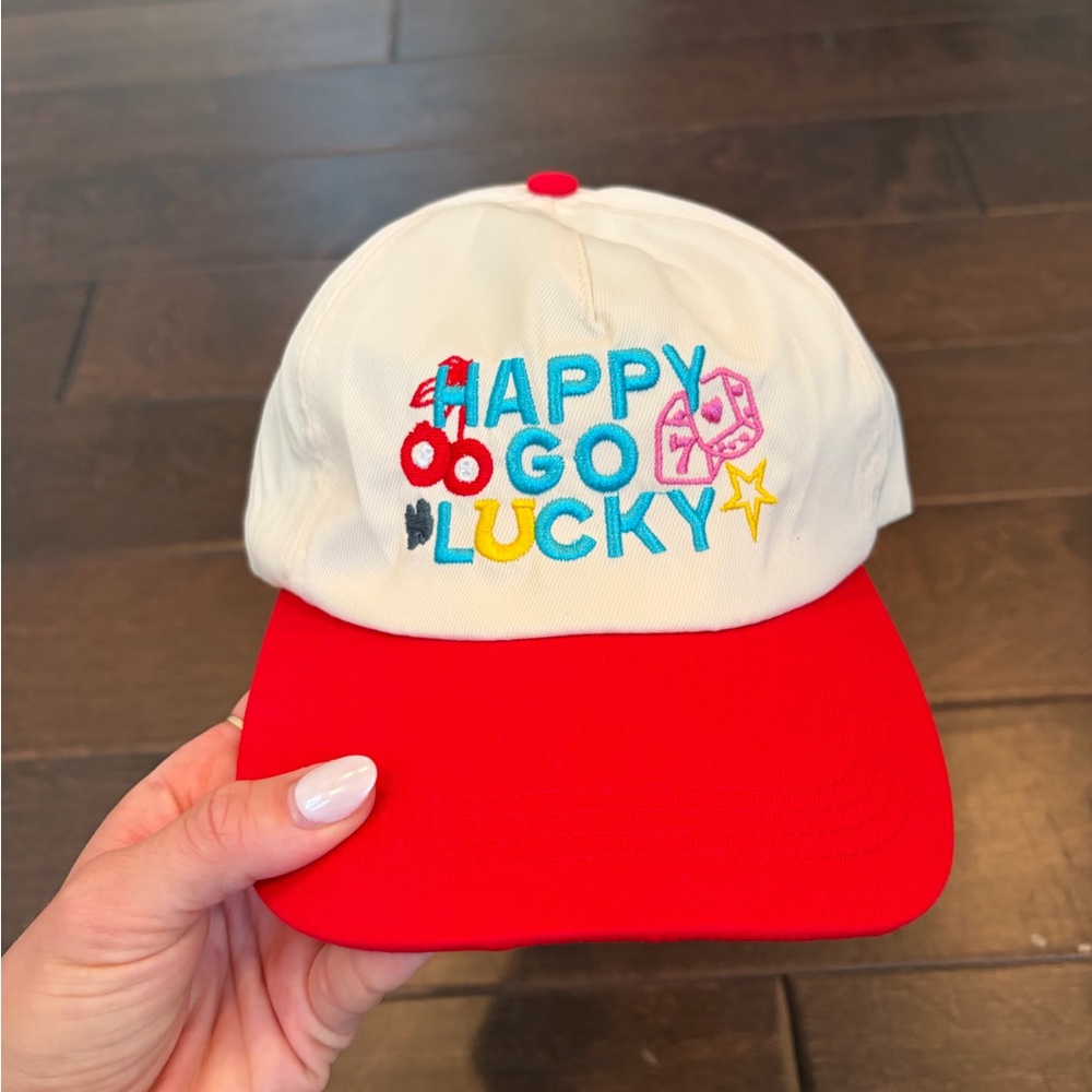 'Happy Go Lucky' White & Red Baseball Cap